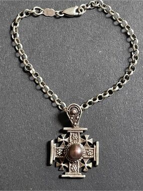 Vintage Silver Jerusalem Cross Pendant and silver bracelet.